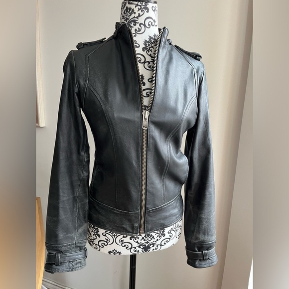 Vintage MANGO SHEEP Leather Black Jacket size XS - Picture 1 of 16